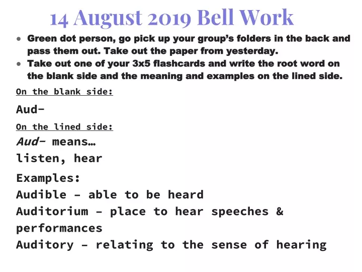 14 august 2019 bell work