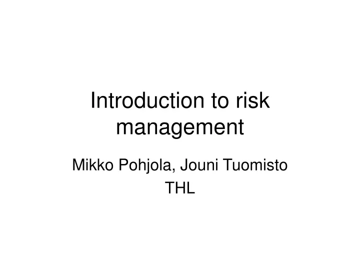 introduction to risk management