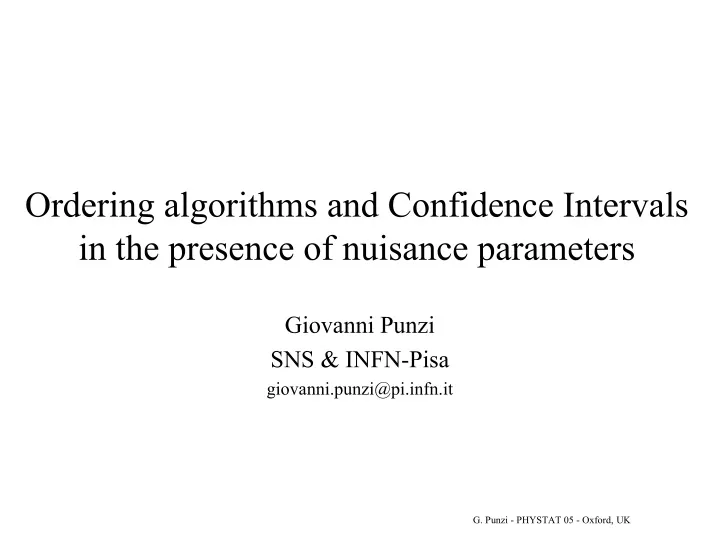 ordering algorithms and confidence intervals