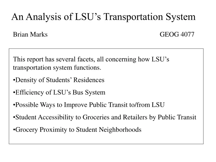 an analysis of lsu s transportation system
