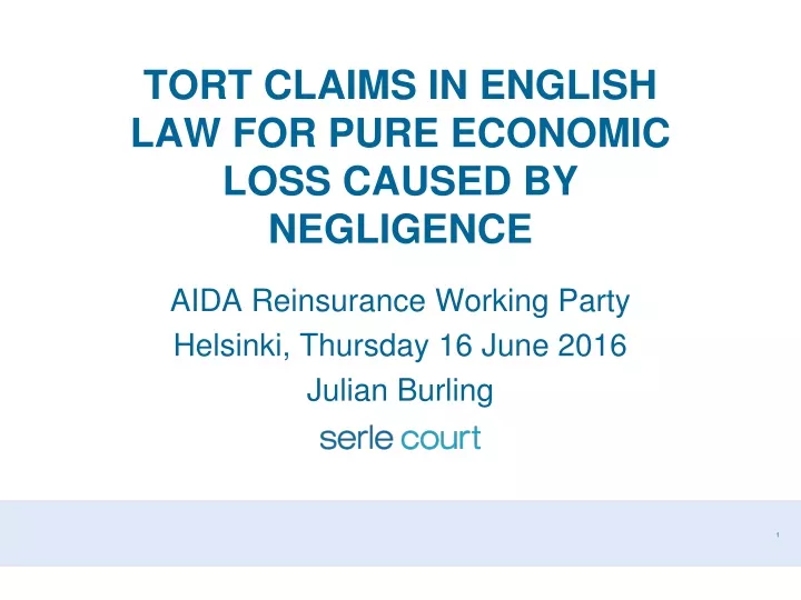 tort claims in english law for pure economic loss caused by negligence
