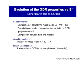 Evolution of the GDR properties vs E* Compilation in data and models