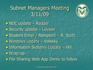 Subnet Managers Meeting 3/11/09