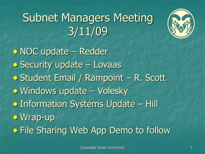 subnet managers meeting 3 11 09