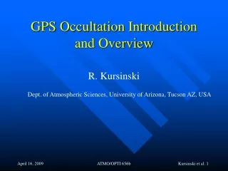 GPS Occultation Introduction and Overview