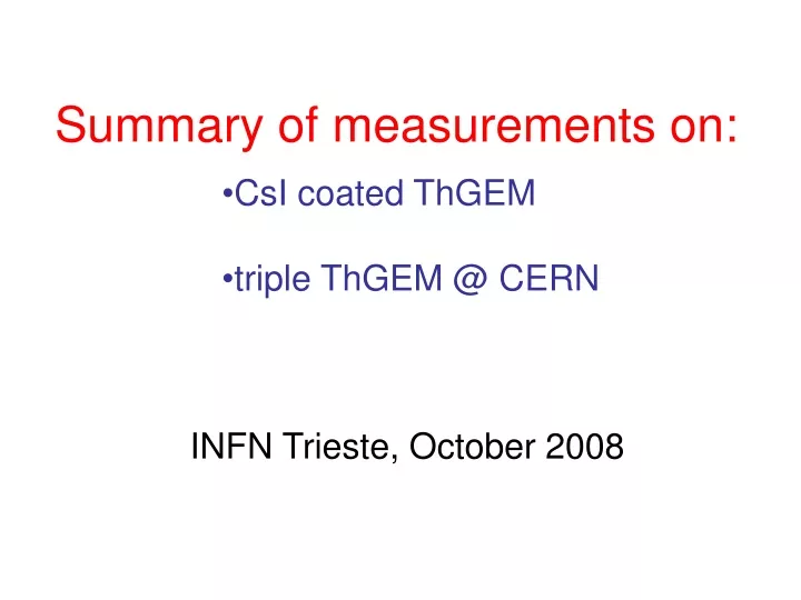 summary of measurements on