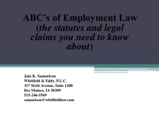 ABC’s of Employment Law  ( the statutes and legal claims you need to know about )