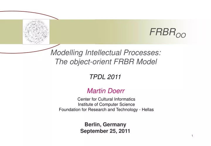 modelling intellectual processes the object orient frbr model