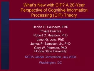 What’s New with CIP? A 20-Year Perspective of Cognitive Information Processing (CIP) Theory