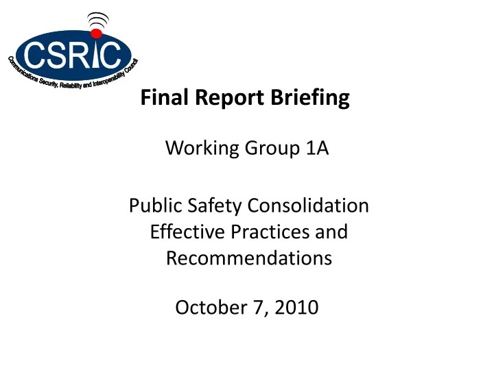 final report briefing