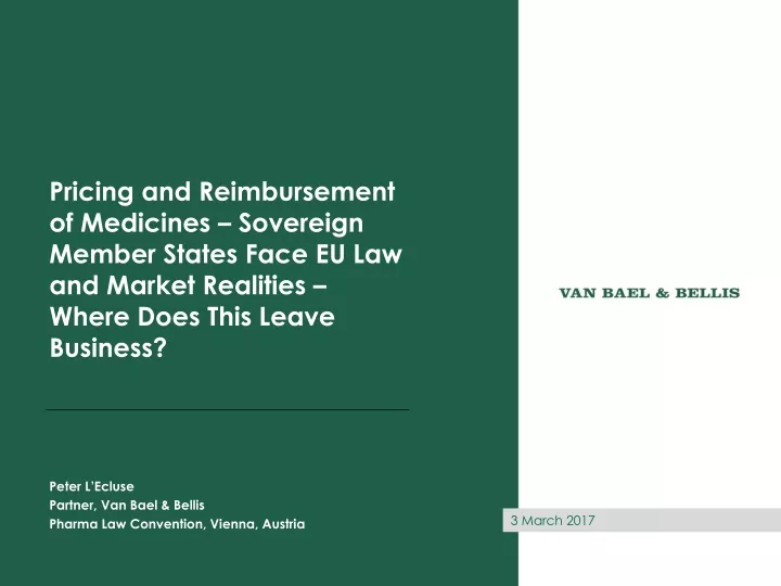 pricing and reimbursement of medicines sovereign