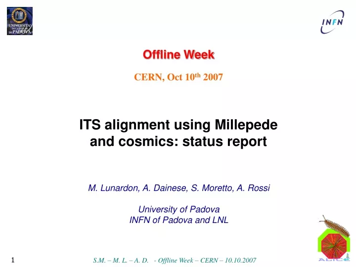 offline week cern oct 10 th 2007 its alignment