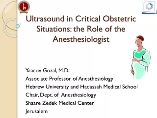 Ultrasound in Critical Obstetric Situations: the Role of the Anesthesiologist