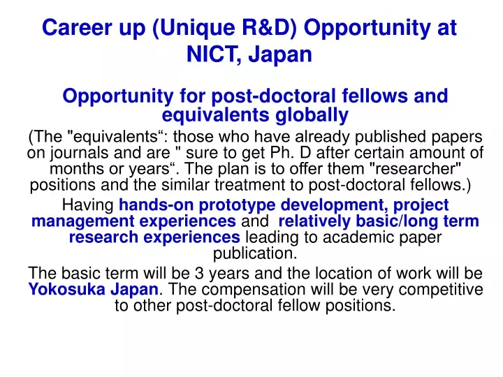 career up unique r d opportunity at nict japan