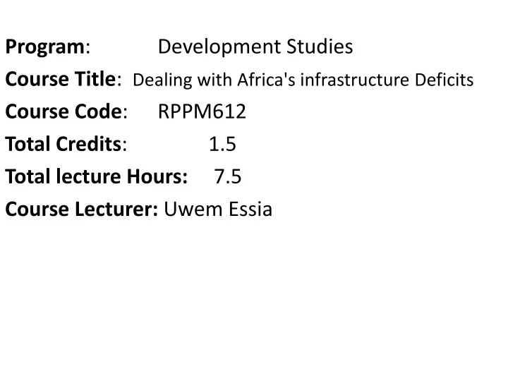 program development studies course title dealing