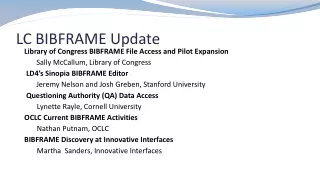 LC BIBFRAME Update