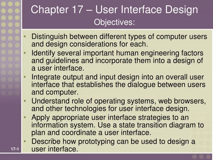 chapter 17 user interface design objectives