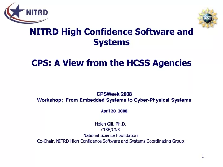 nitrd high confidence software and systems cps a view from the hcss agencies