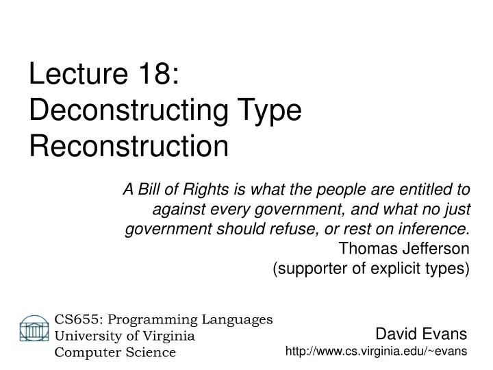 david evans http www cs virginia edu evans