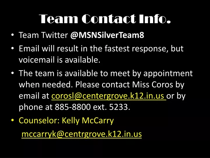 team contact info
