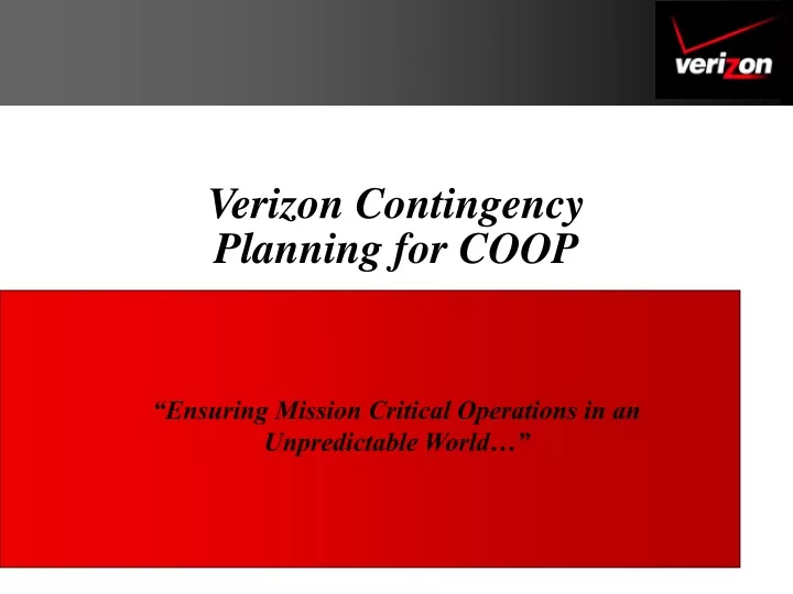 verizon contingency planning for coop