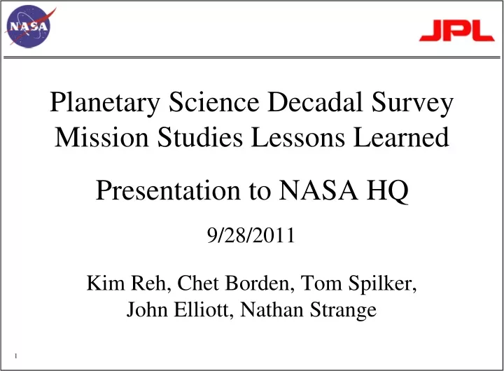 planetary science decadal survey mission studies lessons learned presentation to nasa hq