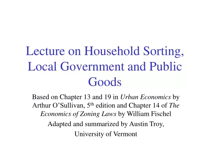 lecture on household sorting local government and public goods