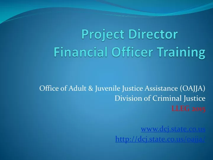 project director financial officer training