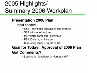 2005 Highlights/ Summary 2006 Workplan