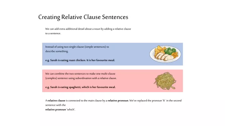 creating relative clause sentences