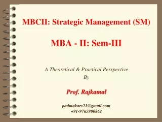 MBCII: Strategic Management (SM) MBA - II: Sem-III