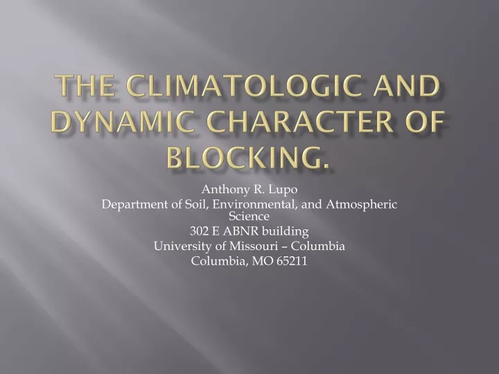 the climatologic and dynamic character of blocking