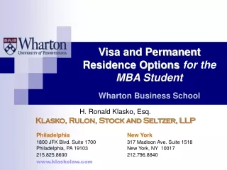 Visa and Permanent Residence Options for the MBA Student Wharton Business School