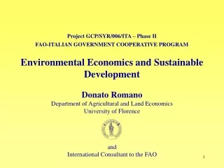 Project GCP/SYR/006/ITA – Phase II FAO-ITALIAN GOVERNMENT COOPERATIVE PROGRAM
