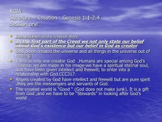 RCIA  Scripture – Creation : Genesis 1:1-2:4 Session one