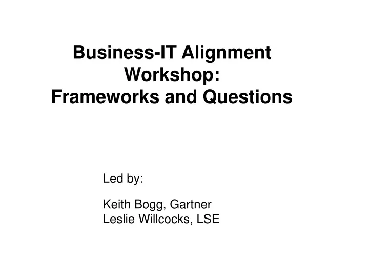 business it alignment workshop frameworks