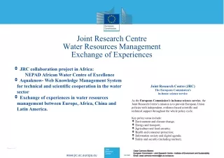 Joint Research Centre  Water Resources Management  Exchange of Experiences