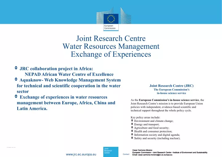 joint research centre water resources management exchange of experiences