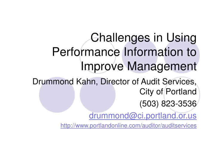 challenges in using performance information to improve management