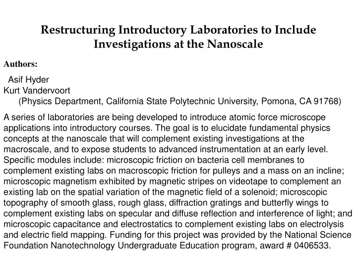 restructuring introductory laboratories