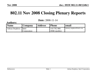 802.11 Nov 2008 Closing Plenary Reports