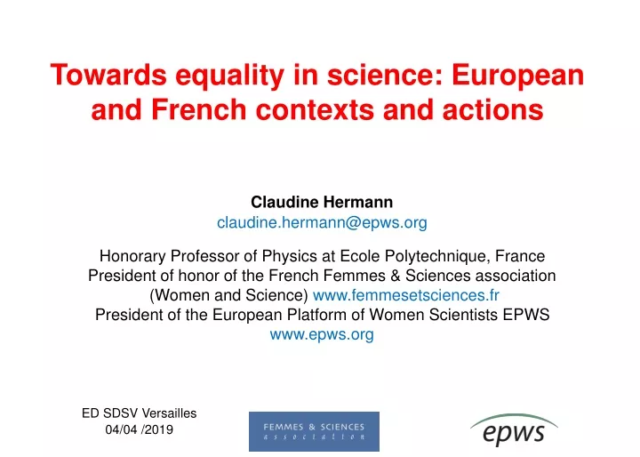 towards equality in science european and french