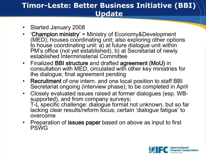 timor leste better business initiative bbi update