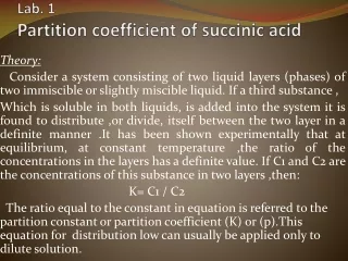 Lab. 1 Partition coefficient of  succinic  acid