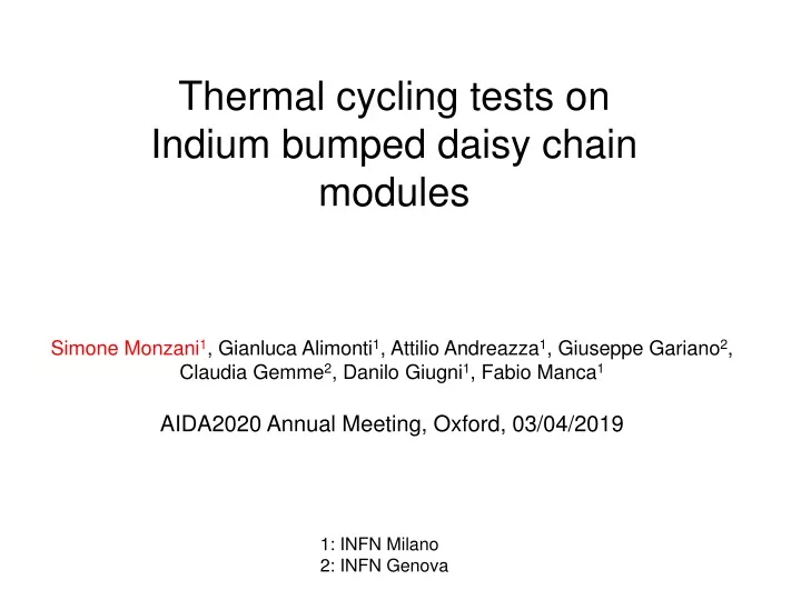 thermal cycling tests on indium bumped daisy