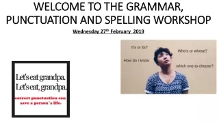WELCOME TO THE GRAMMAR, PUNCTUATION AND SPELLING WORKSHOP