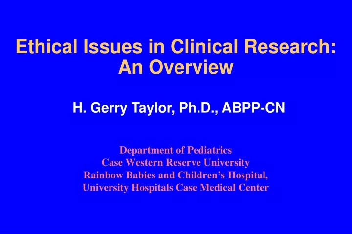 ethical issues in clinical research an overview