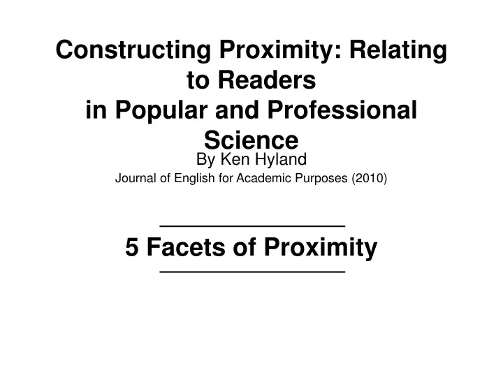 constructing proximity relating to readers in popular and professional science