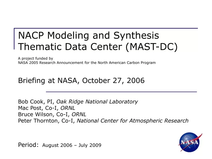 nacp modeling and synthesis thematic data center