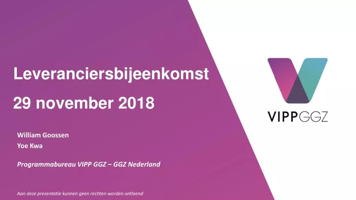 leveranciersbijeenkomst 29 november 2018